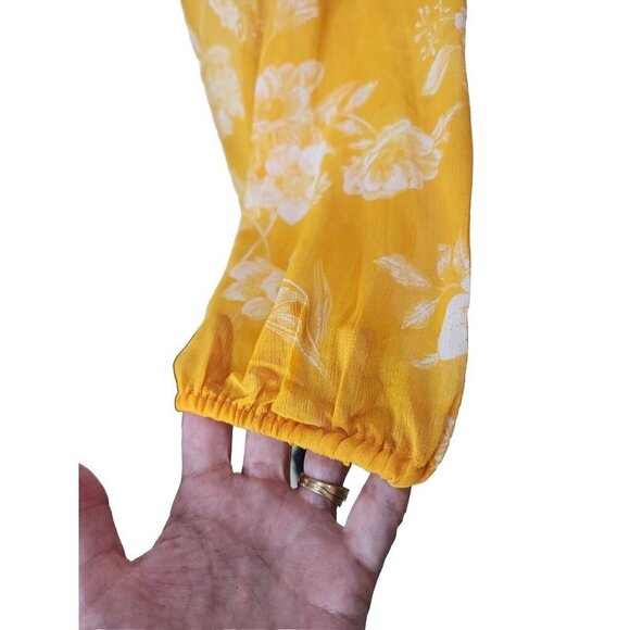 Willow Drive Ruffle Top Boho Lined Gold Floral 3/4 Sleeve Womens NWT XS - Picture 4 of 8